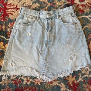 Zara Light Wash Distressed Denim Mini Skirt